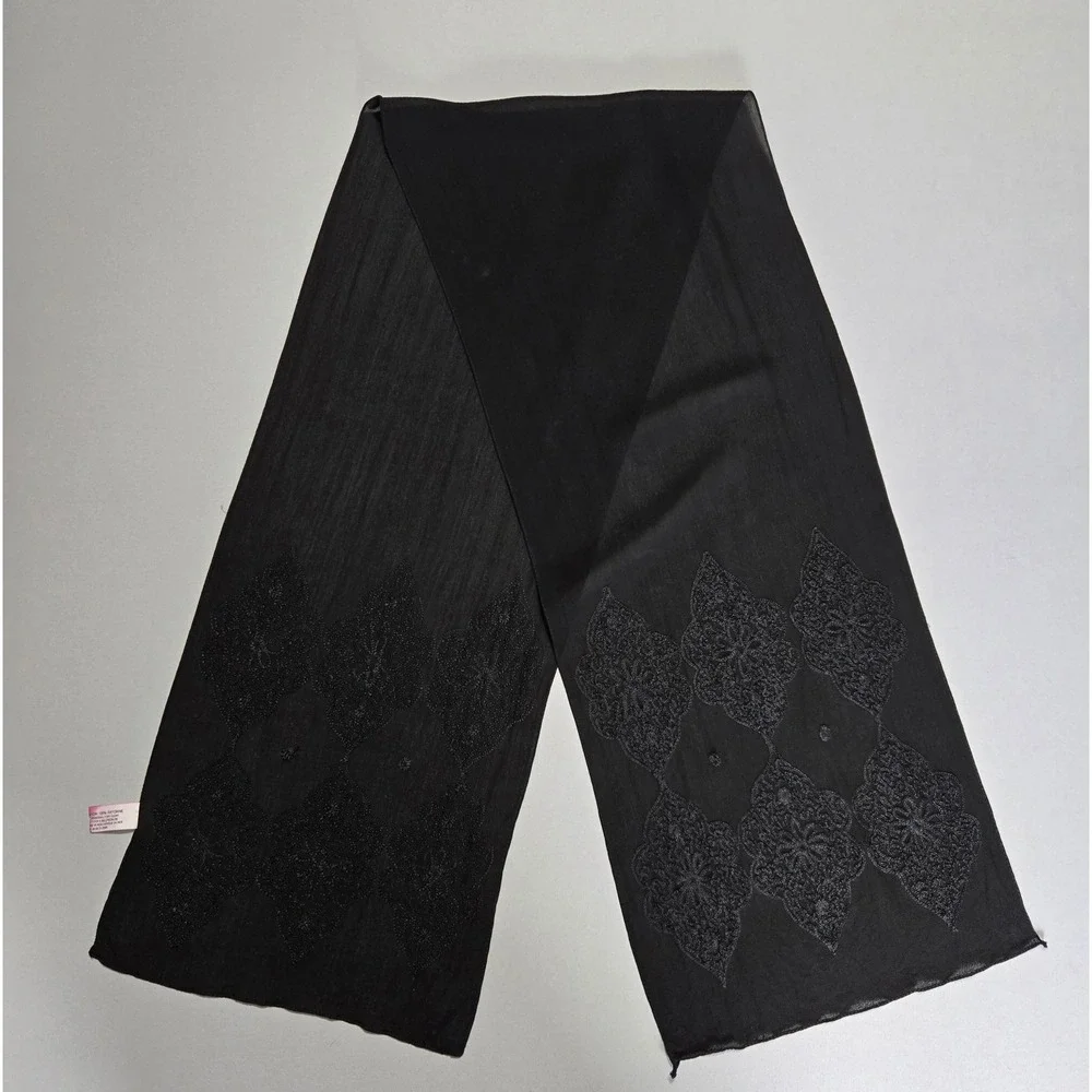 Echo Scarf‎ Shawl Floral Medallion 59x11.5 Black Sheer Embroidered Rayon